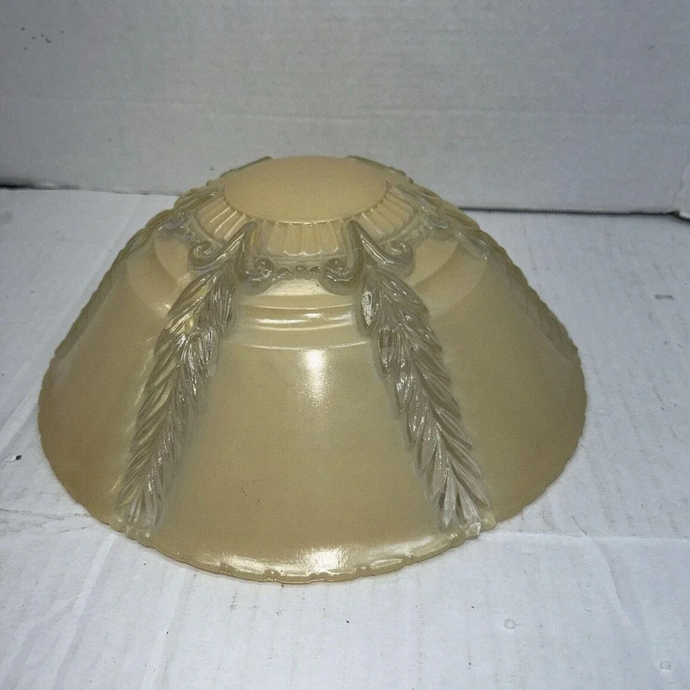 Vintage‎ Art Deco Amber Frosted Glass Ceiling Light Shade 3 Hole Feather 11.5 in